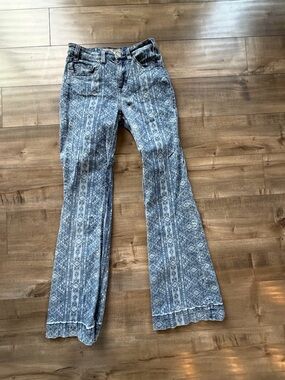 Rock&Roll Denim Patterned Blue Flare Jeans